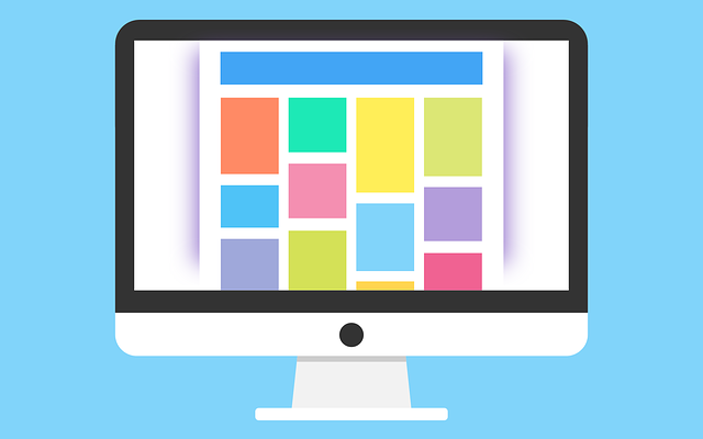 Illustration of computer with multicolored boxes on screen
